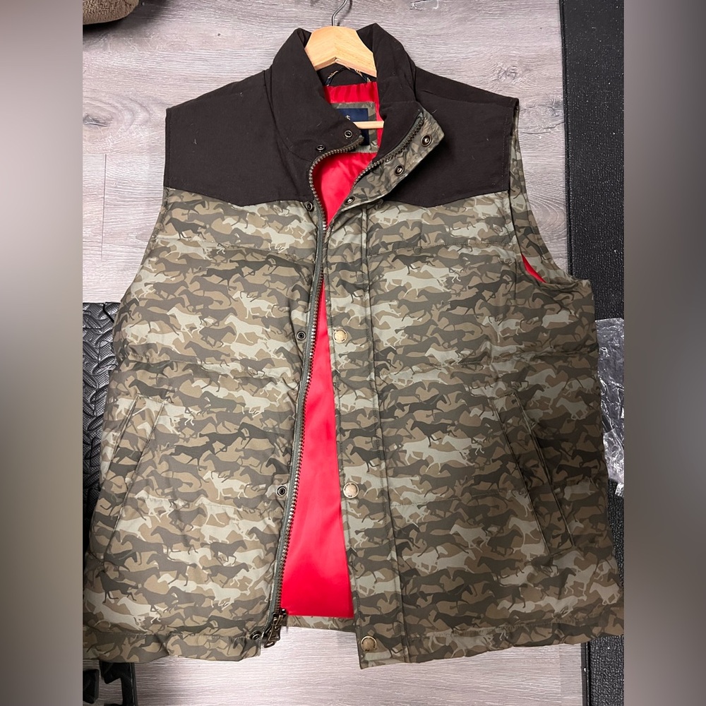 Brooks Brothers Vest Men's Puffer Down Horse Themed Western Print Full Zip